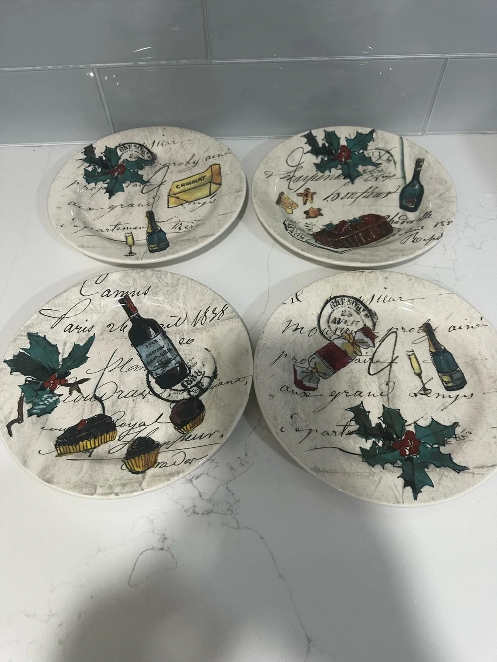 Set of 4 Williams-Sonoma Wine Champagne Themed 8 3/4